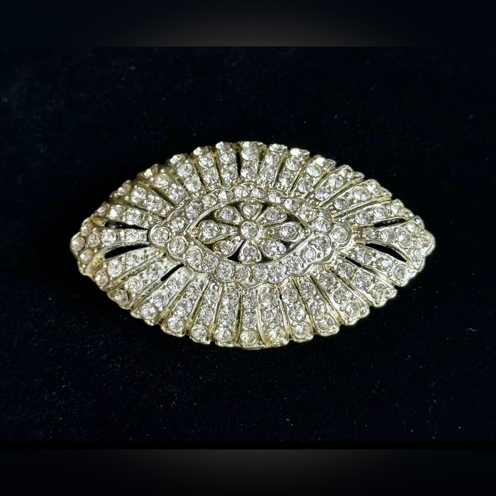 ANTIQUE SINGER & KANTOR LB MARKED CRYSTAL ARTDECO DIAMOND RHINESTONE OVAL BROOCH - Picture 3 of 8